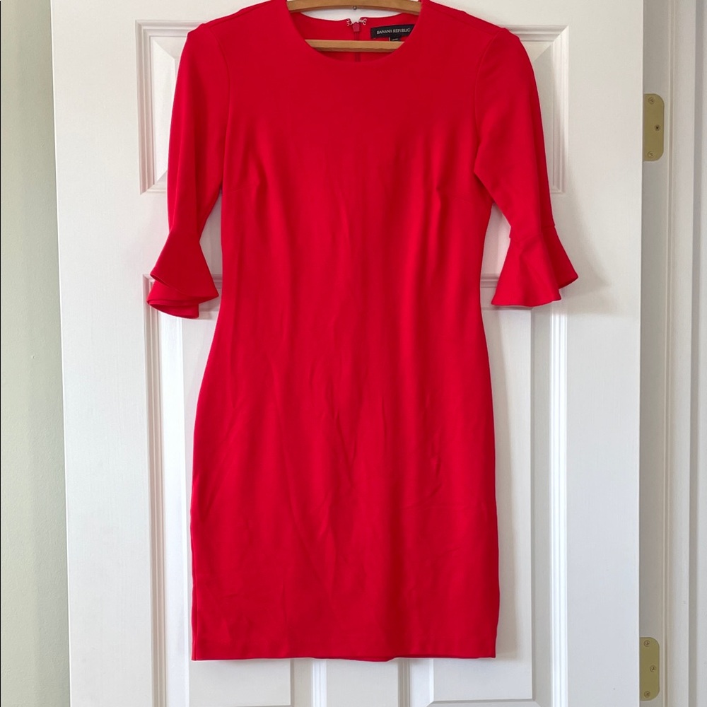 Banana Republic Vibrant Red  3/4 Long Sleeve Dress